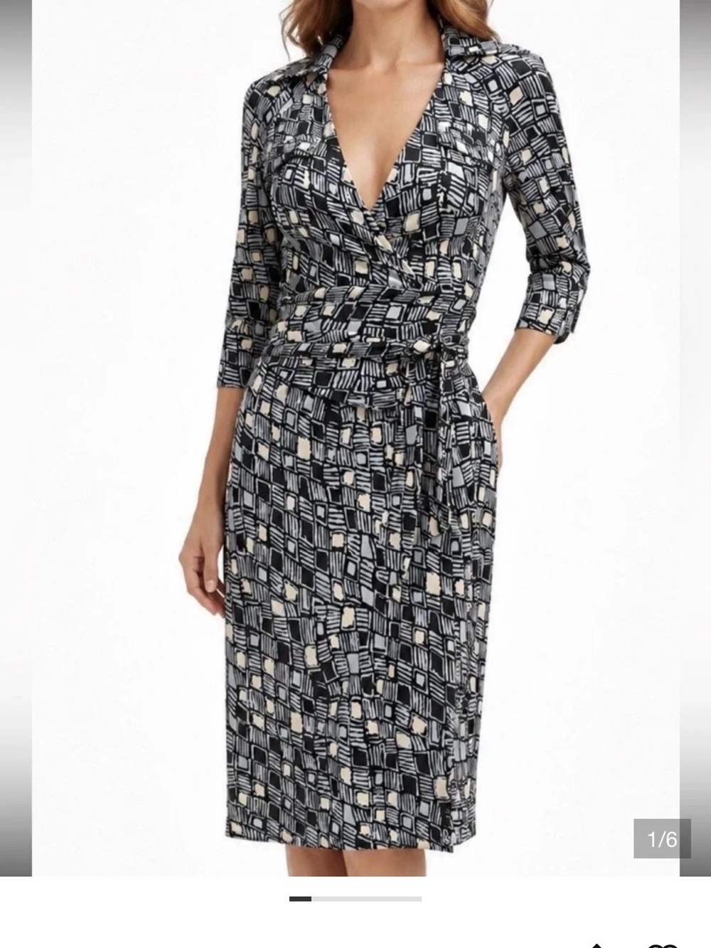 Diane Von Furstenberg Black & Ivory Geometric Wrap Dress